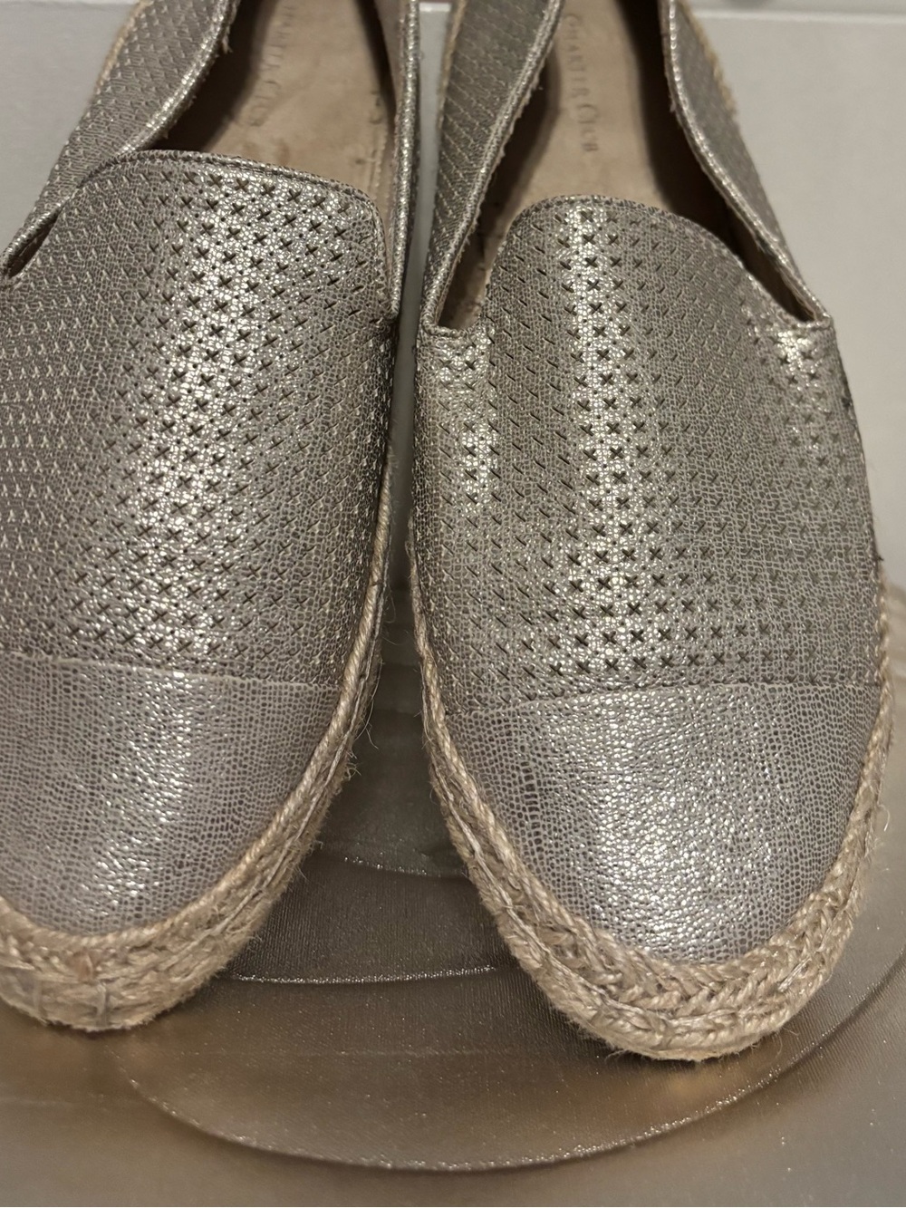 Charter Club Metallic Silver & Gold Perforated Espadrille Flats